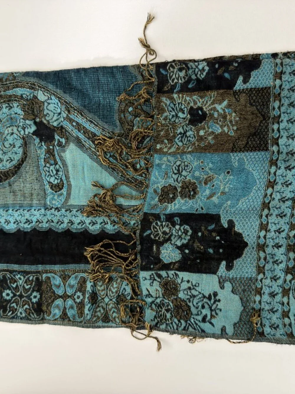 Blue & Black Paisley Fringe Scarf Wrap